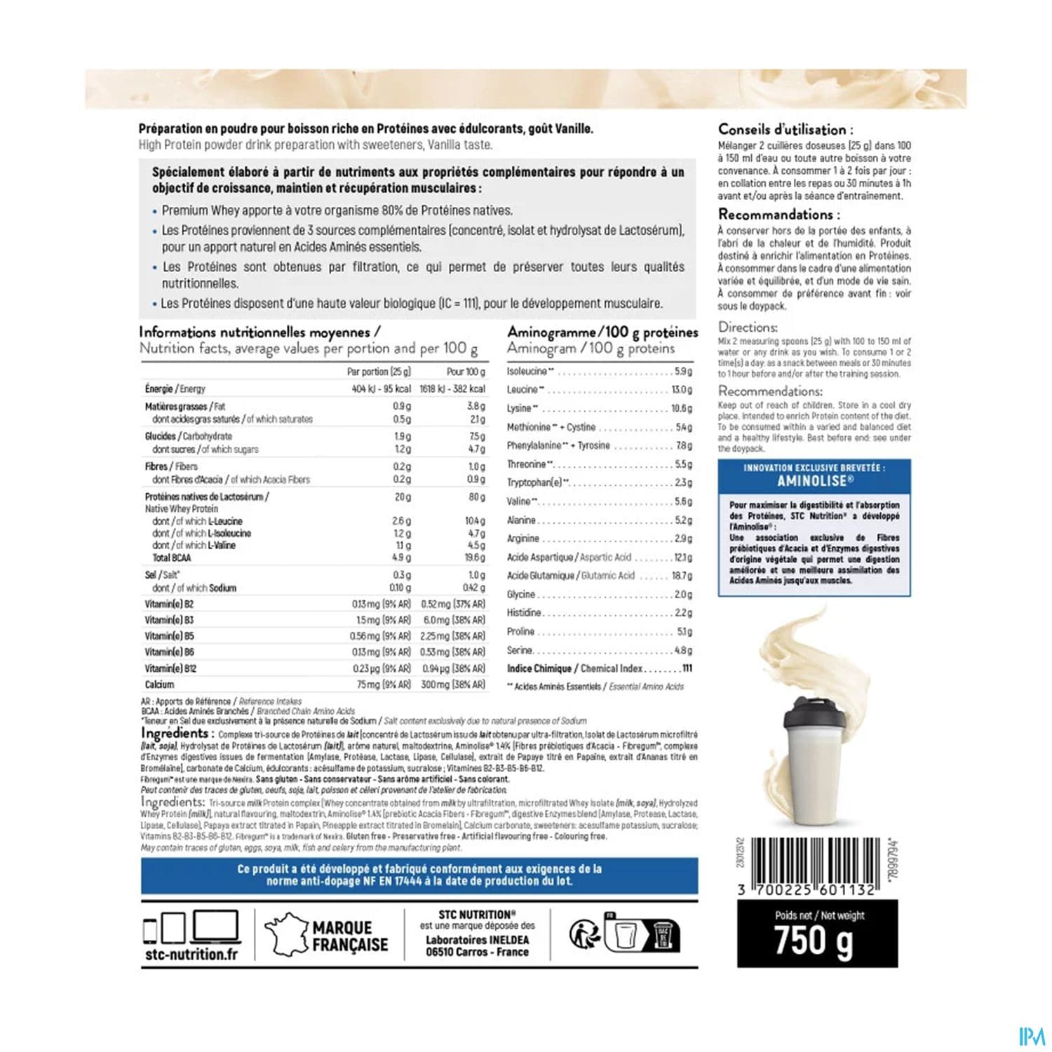 Stc Nutrition Premium Whey Protein Vanille Doypack 750g