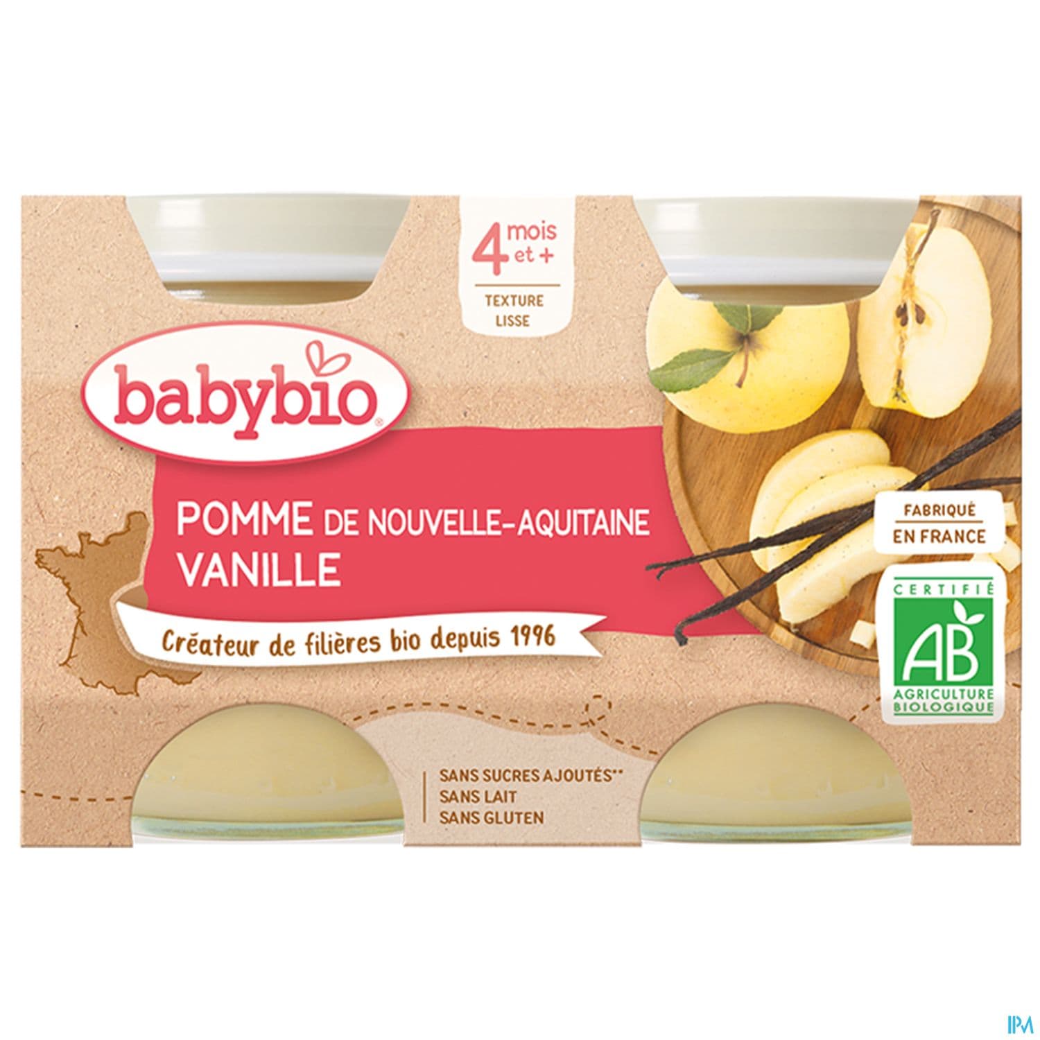 BABYBIO POMME/VANILLE 2X130G