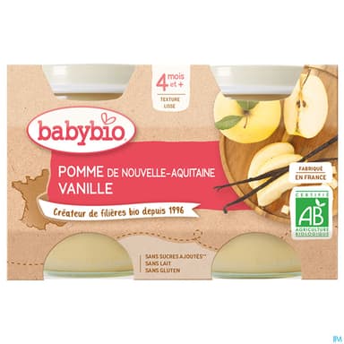 BABYBIO POMME/VANILLE 2X130G