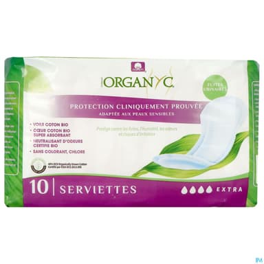 Organyc Serviette Extra Protection Hygienique Absorbante En Coton Bio Pour Fuite Abondante 10