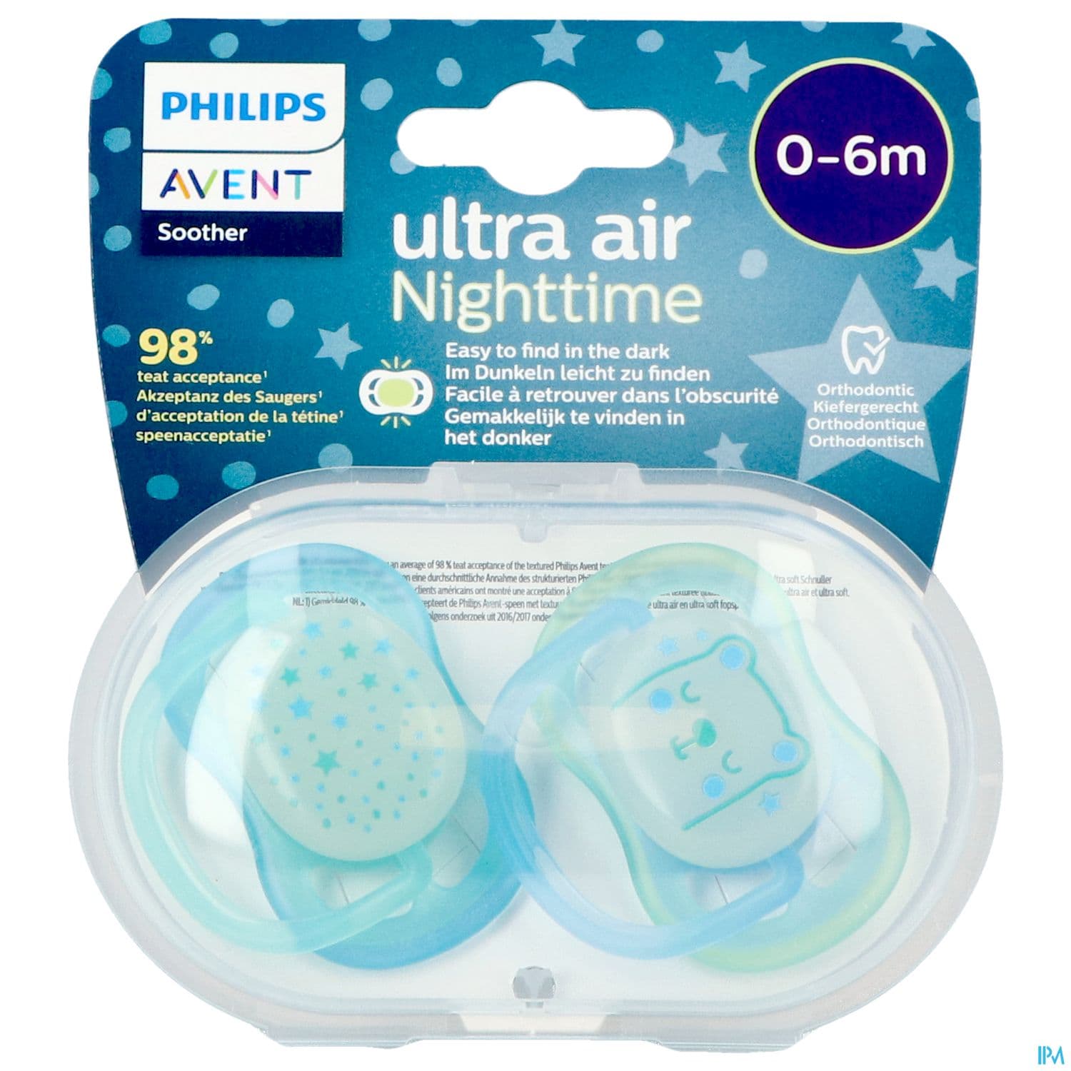 Avent Sucette Ultra Air Nuit Silicone 0/6mois Mixte Scf376/10 X2