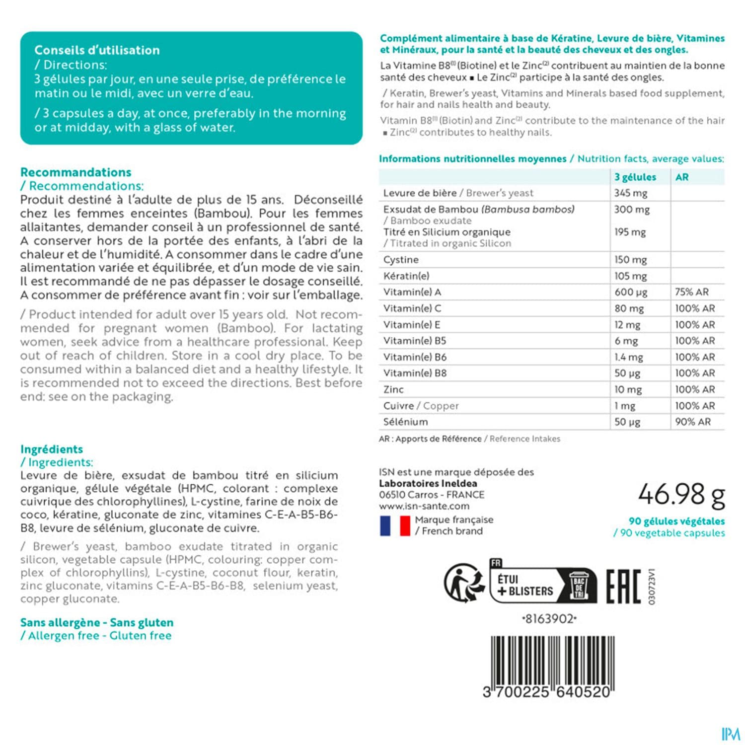 Ineldea Isn Keraforce Cheveux Ongles Gelule 90