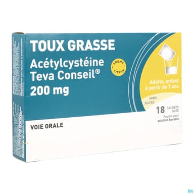 Acetylcysteine Teva Conseil 200mg Sans Sucre Poudre Pour Solution Buvable Sachet 18