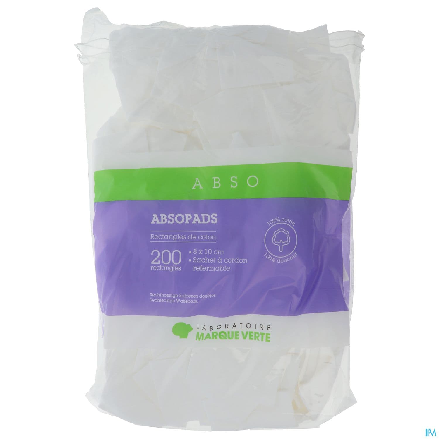 Marque Verte Absopads Coton Rectangle 8cm X 10cm Sachet 200