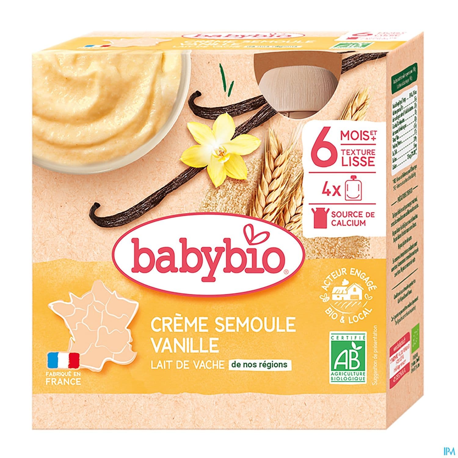 Babybio Creme Semoule Au Lait De Vache Francais Vanille Gourde 6m 85g X4