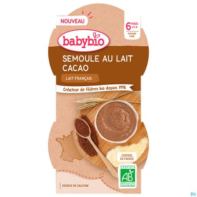 BABYBIO SEMOU/LAIT/CACAO 2X100G