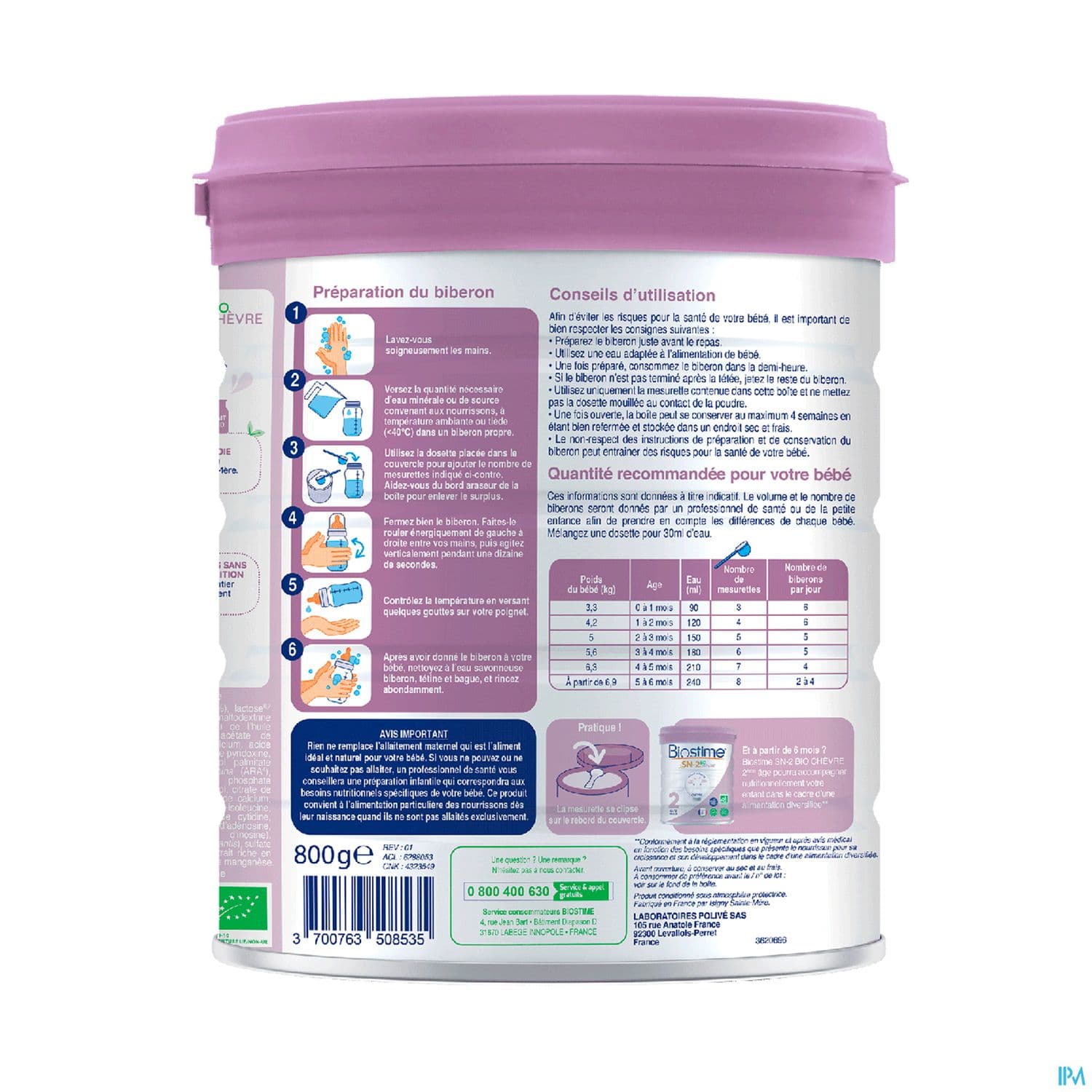 BIOSTIME LAIT CHEVRE 1ER AGE 800G