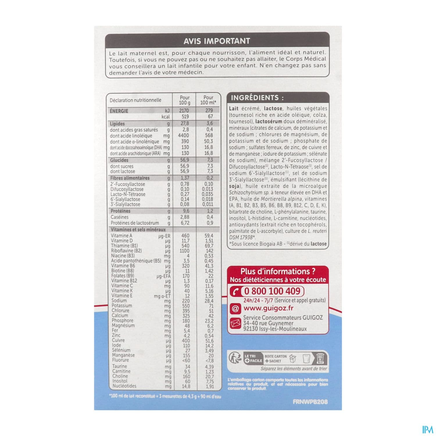 GUIGOZ LAIT OPTIPRO 1AGE PDR 1,2KG