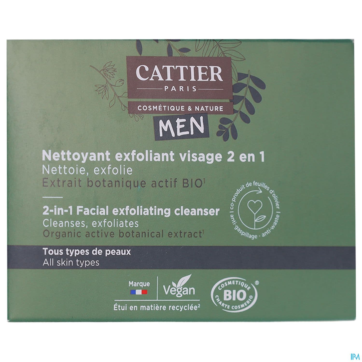 Cattier Men Nettoyant Exfoliant Visage 2en1 Solide Bio 85g