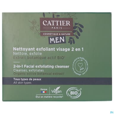 Cattier Men Nettoyant Exfoliant Visage 2en1 Solide Bio 85g