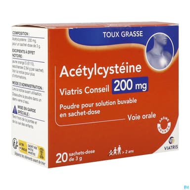 Acetylcysteine Viatris 200mg Poudre Pour Solution Buvable Sachet 20