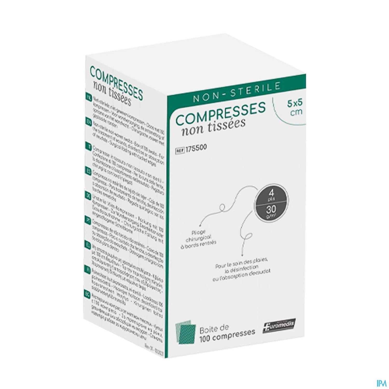 Euromedis Compresse Non Sterile Non Tissee 5cm X 5cm Sachet 100