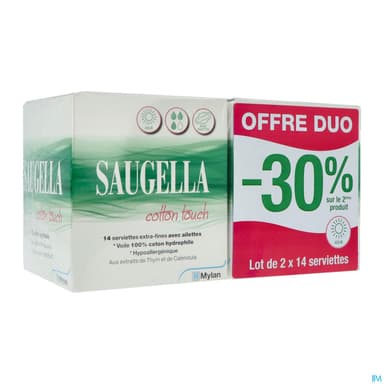 Saugella Cotton Touch Serviette Jour 14 X2