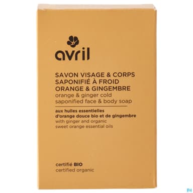 Avril Savon A Froid Visage Corps Orange Gingembre Certifie Bio 100g