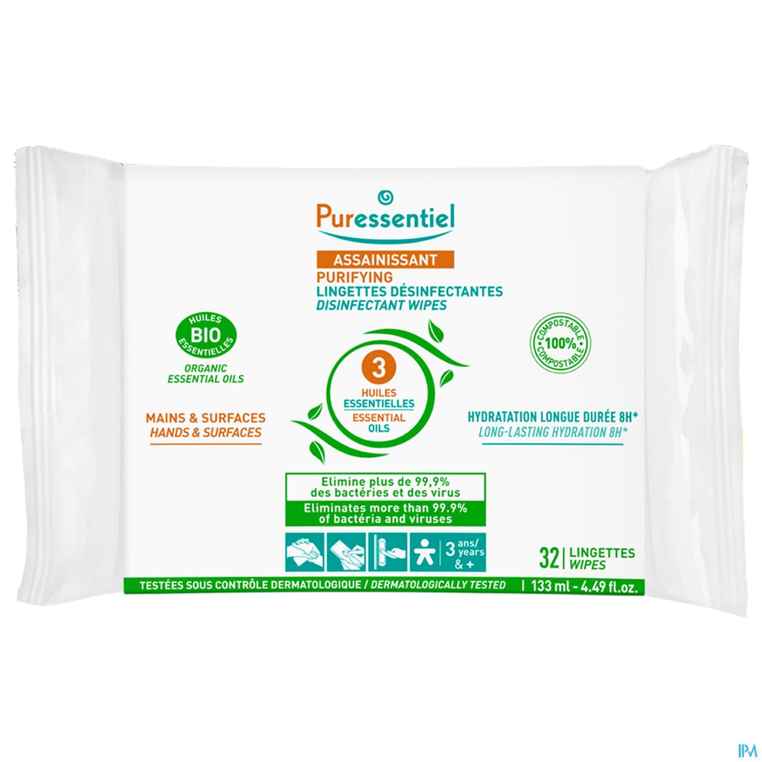 Puressentiel Lingette Desinfectante Mains Surfaces X32