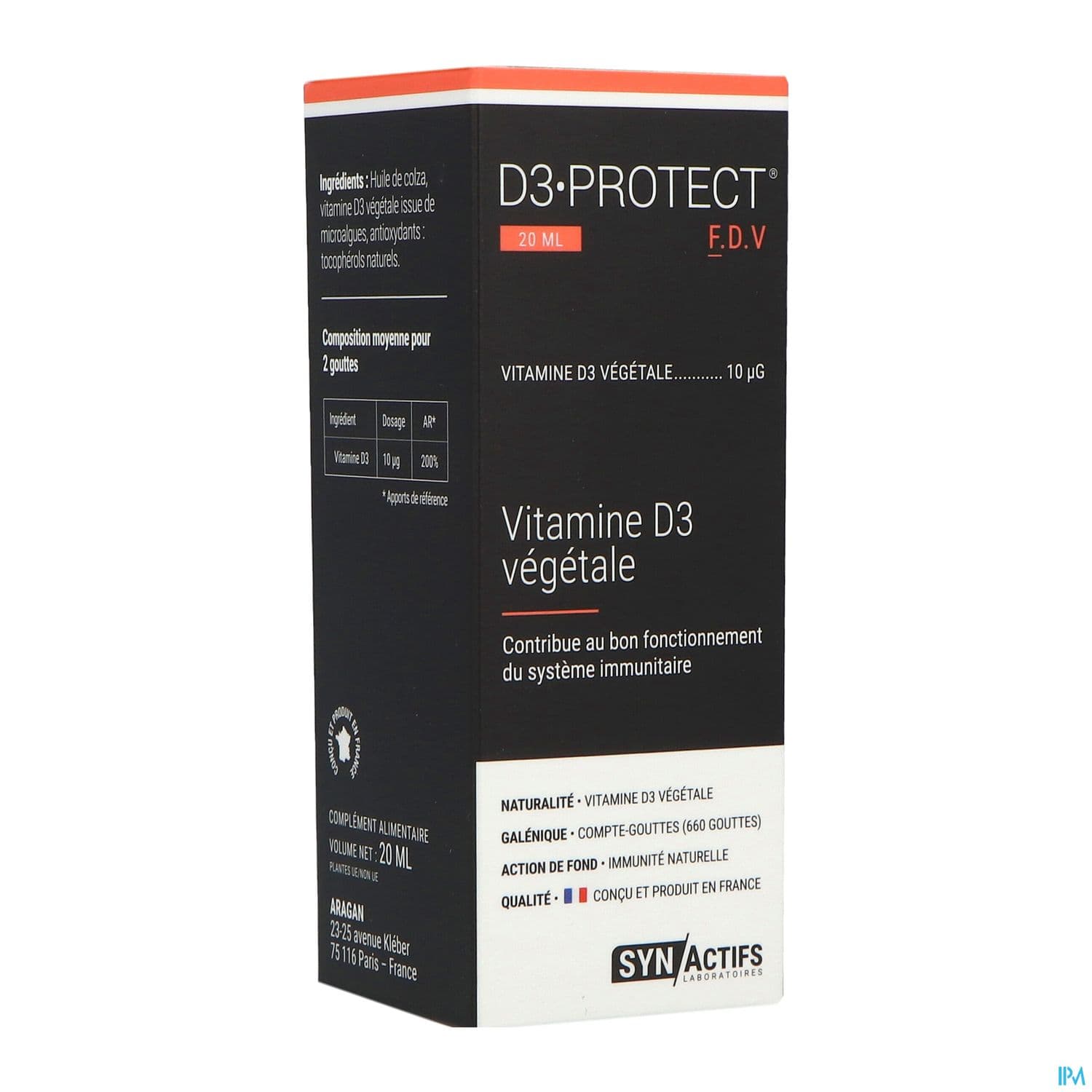 Synactifs D3 Protect Vitamine Vegetale Solution Buvable 20ml