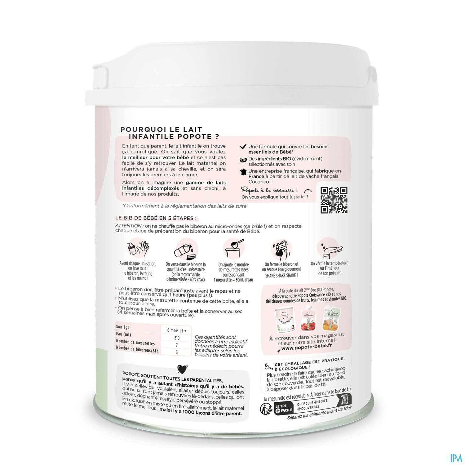 Popote Lait Infantile 2eme Age Bio 800g