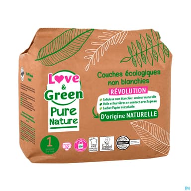 Love Green Pure Nature Couche Certifiee Ecolabel Et Hypoallergenique T1 X32