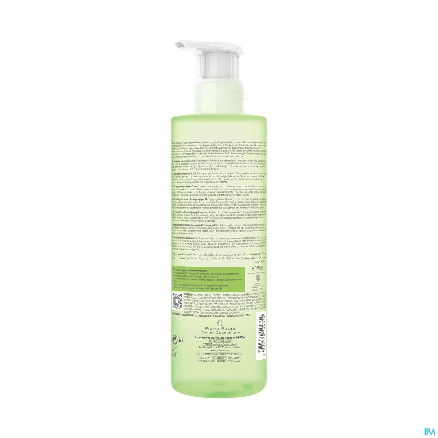 A Derma Exomega Control Gel Lavant Emollient 2en1 Antigrattage 500ml