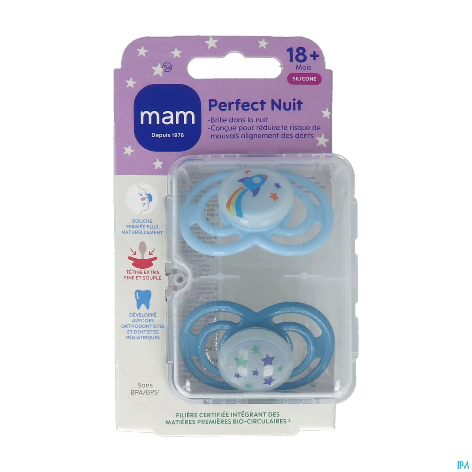 Mam Sucette Perfect Nuit Tendance +18m Silicone X2