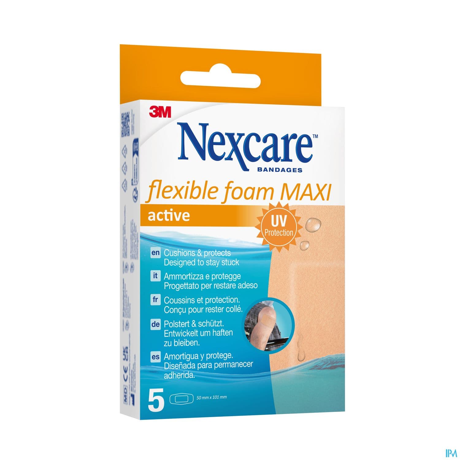 3m Nexcare Active 360 Maxi+ Pansement Support Mousse Lavable 5 Coudes Et Genoux 50mm X 101mm