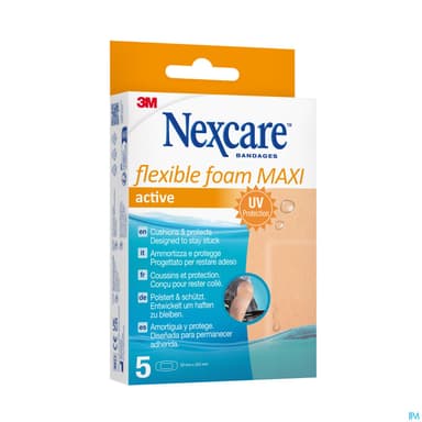 3m Nexcare Active 360 Maxi+ Pansement Support Mousse Lavable 5 Coudes Et Genoux 50mm X 101mm