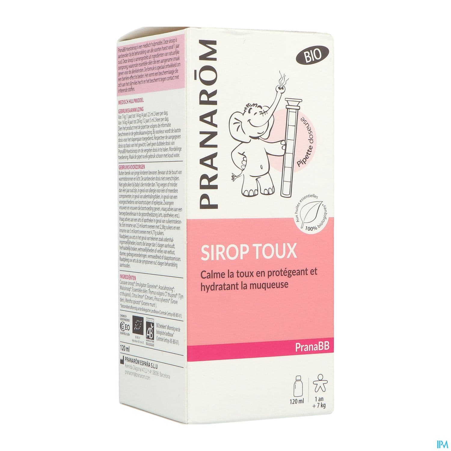 Pranarom Pranabb Sirop Gorge Toux Seche Sans Sucre Bio 120ml