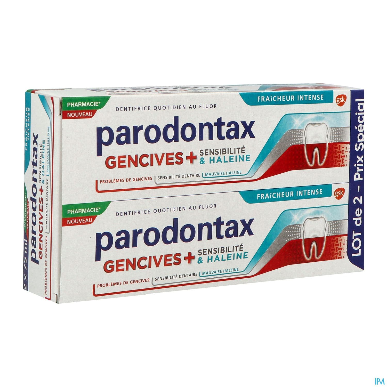 Parodontax Dentifrice Gencives + Sensibilite Haleine Fraicheur Intense 75ml X2