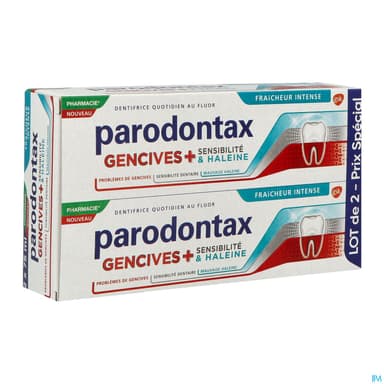 Parodontax Dentifrice Gencives + Sensibilite Haleine Fraicheur Intense 75ml X2