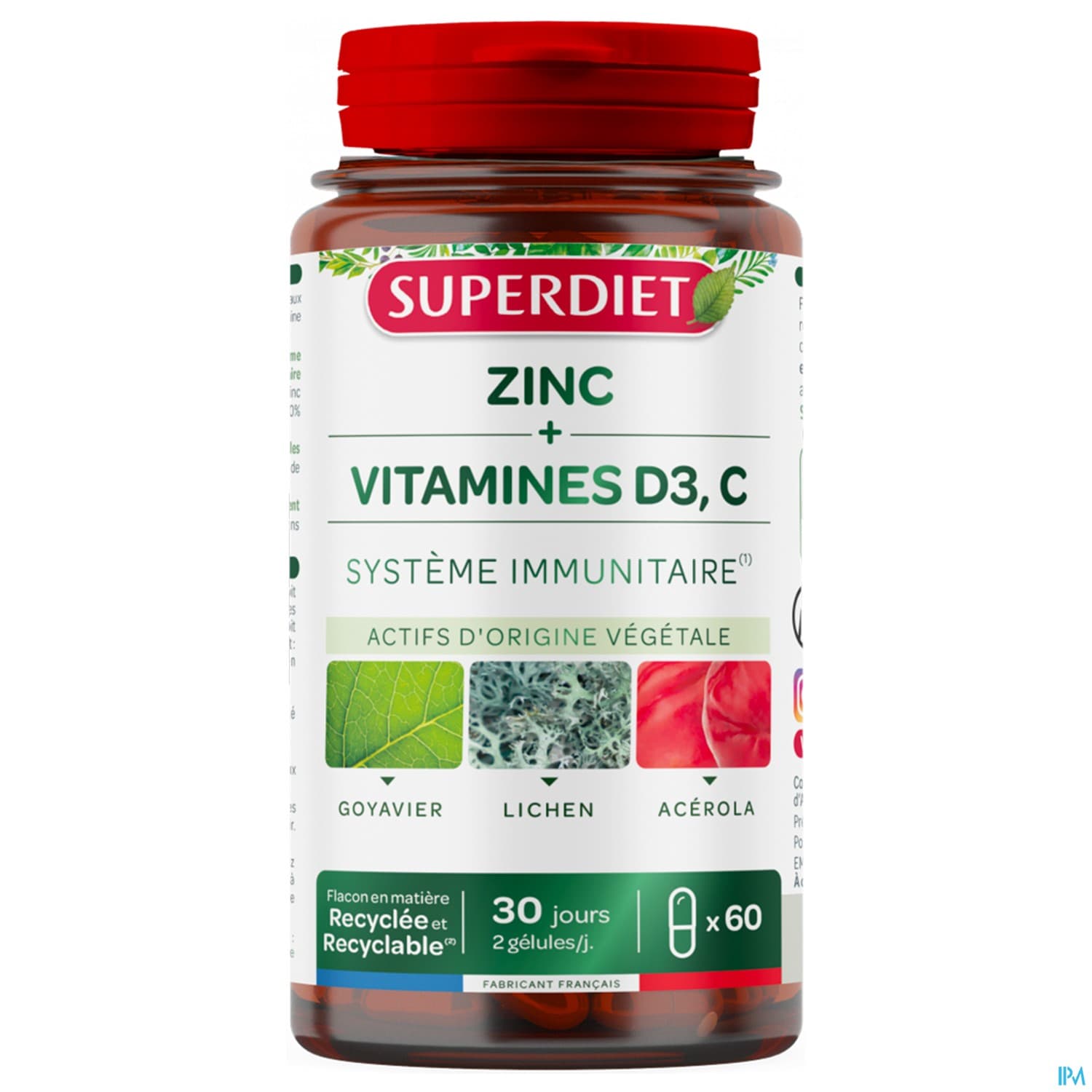 Superdiet Zinc + Vitamine D3 Vitamine C Gelule 60