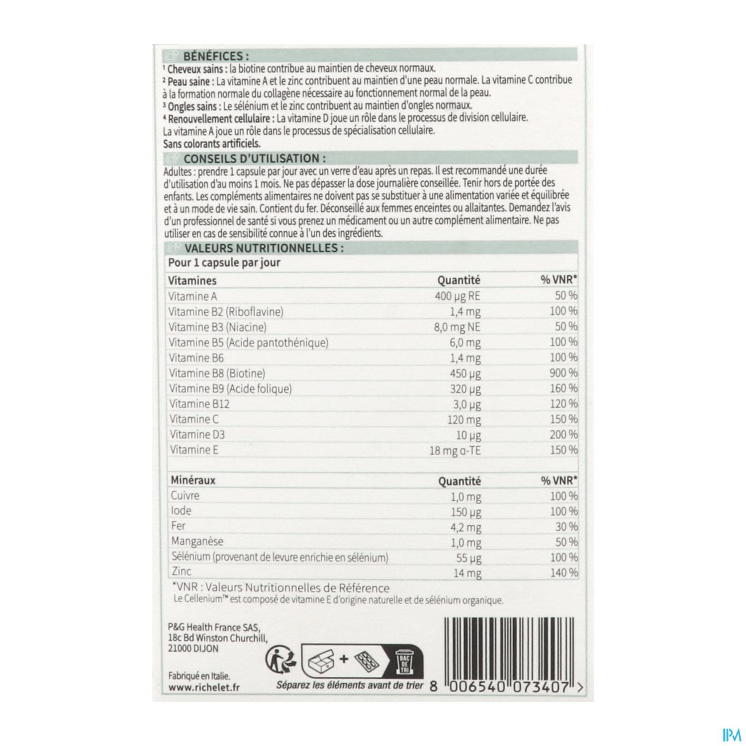 RICHELET CHEVEUX/PEAU/ONGLE CAPS30