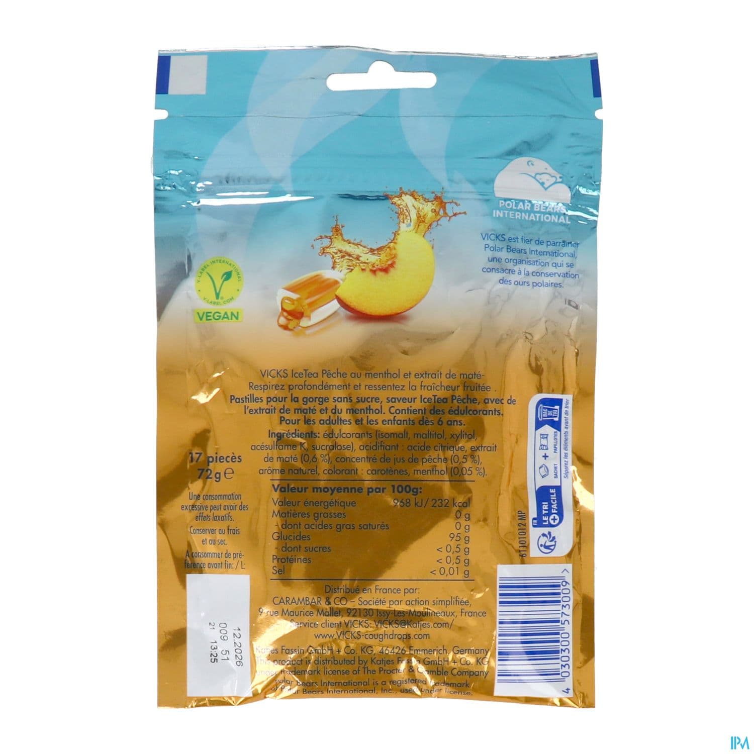 VICKS BONBONS ICE TEA PECHE SS 72G