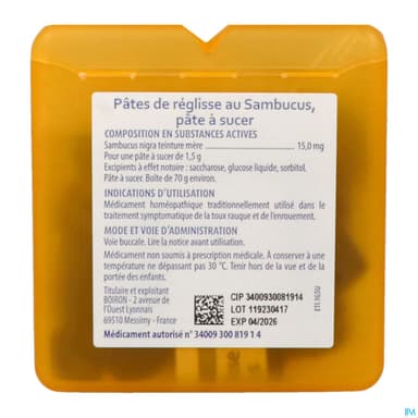 REGLISSE SAMBUCUS BOIRON PATE 70G