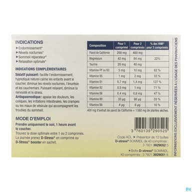 Synergia D Stress Sommeil Comprime 40 Presentoir 12