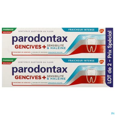 Parodontax Dentifrice Gencives + Sensibilite Haleine Fraicheur Intense 75ml X2