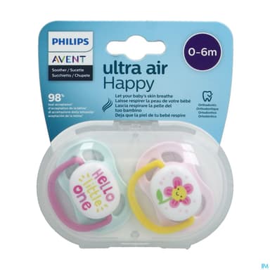 Avent Sucette Ultra Air Mixte Love Mama 0/6mois Scf080/09 X2