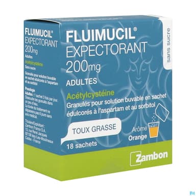 Fluimucil Expectorant Acetylcysteine 200mg Adulte Sans Sucre Granules Sachet 18