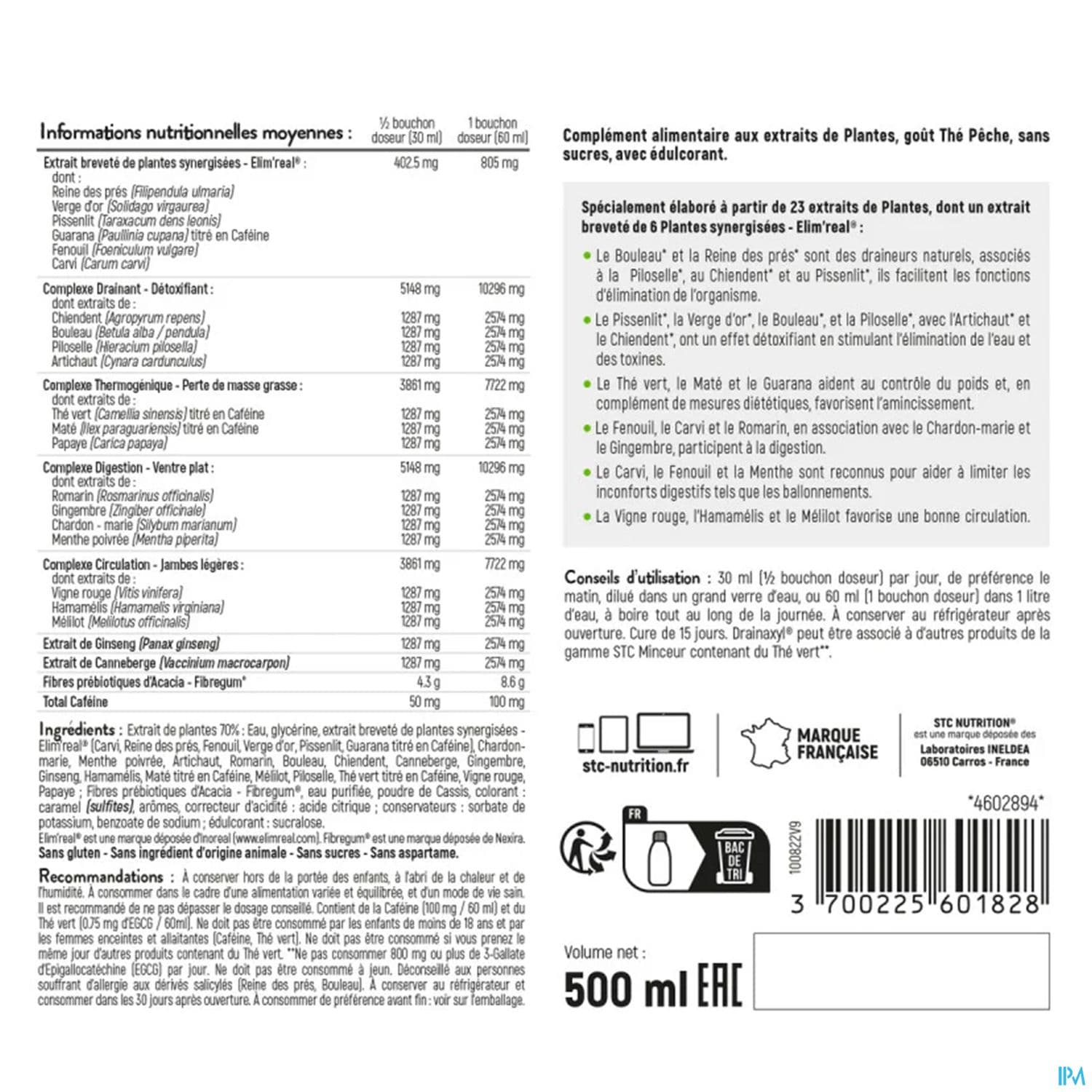 Stc Nutrition Drainaxyl 500 Solution Buvable The Peche 500ml