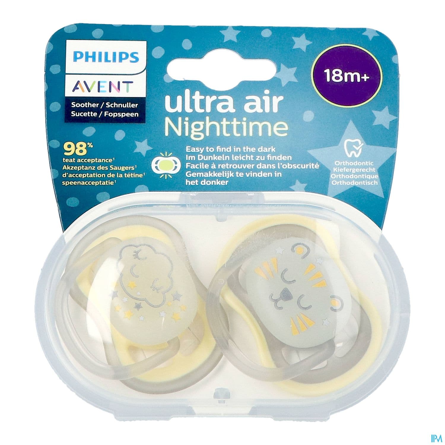 Avent Sucette Ultra Air Nuit +18mois Tigre Et Nuage X2