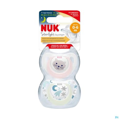 SUCET NUK 0-6M STARLIGHT FILLE X2