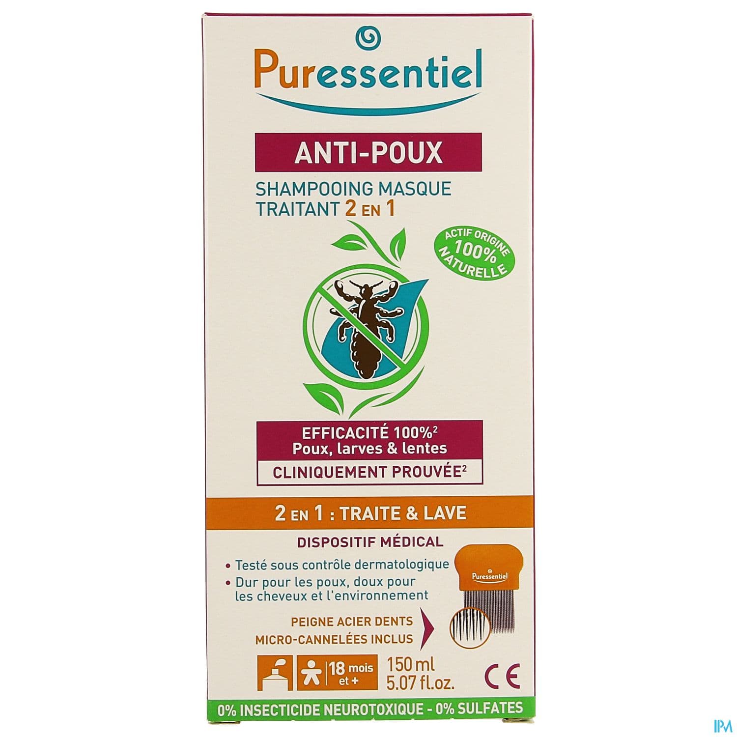 PURESSENTIEL SH MASQ A/POUX 150ML
