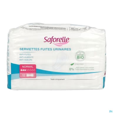 Saforelle Serviette Fuite Urinaire En Coton Bio Femme Normal Sachet 12