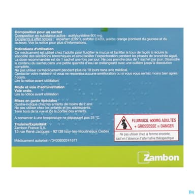 Fluimucil 600mg Adultes Granules Pour Solution Buvable En Sachet Edulcores 3g 10