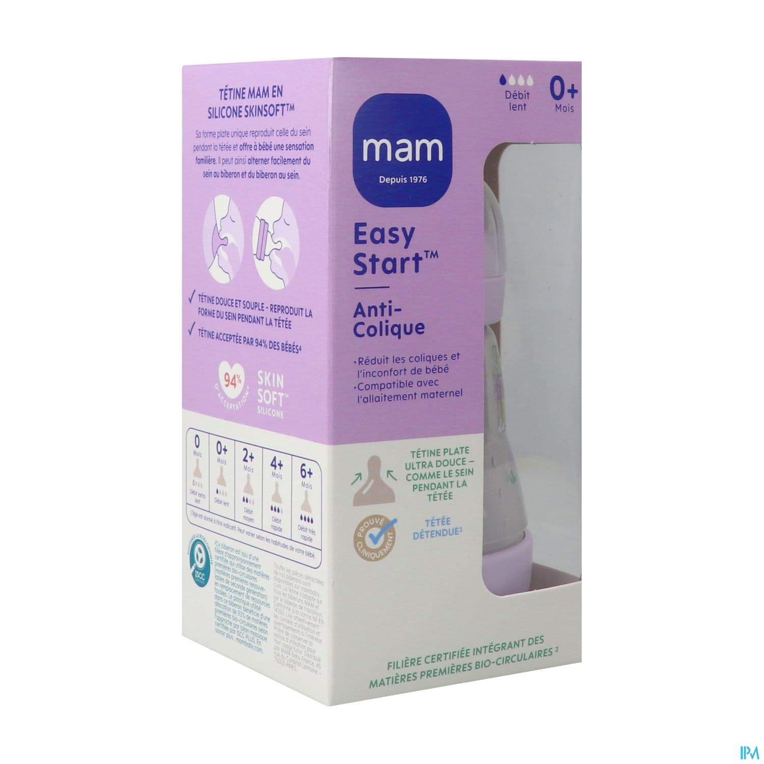 Mam Biberon Easy Start Anticolique 160ml Lilas Tetine Debit 1