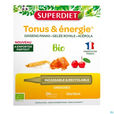 Superdiet Tonus Energie Ginseng Gelee Royale Bio Unidose 15ml 20
