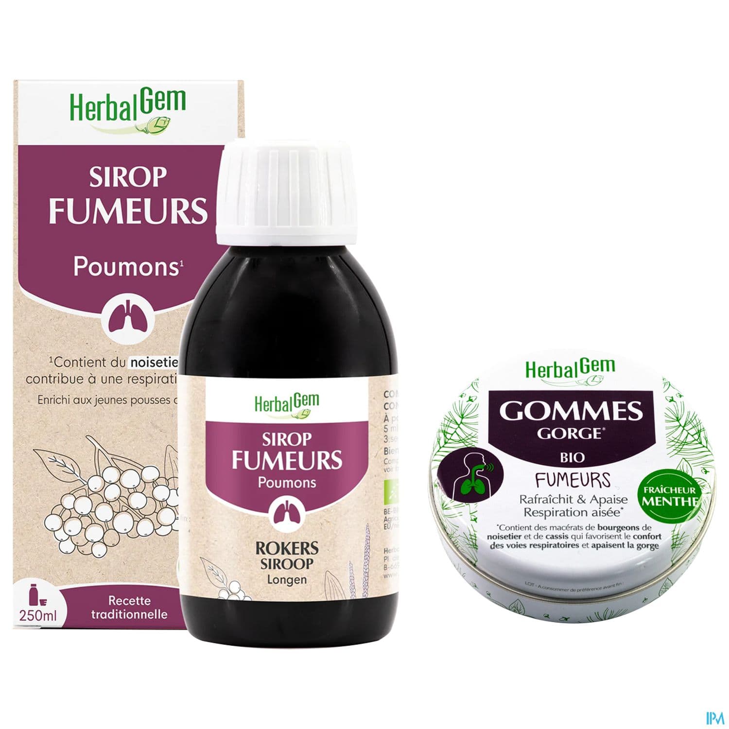 Herbalgem Duo Sirops Fumeurs Bio 250ml + Gommes Gorge Fumeurs Bio 45g