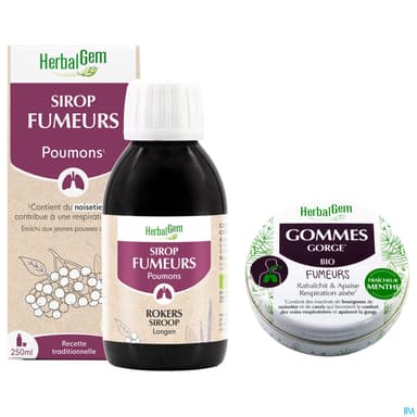 Herbalgem Duo Sirops Fumeurs Bio 250ml + Gommes Gorge Fumeurs Bio 45g