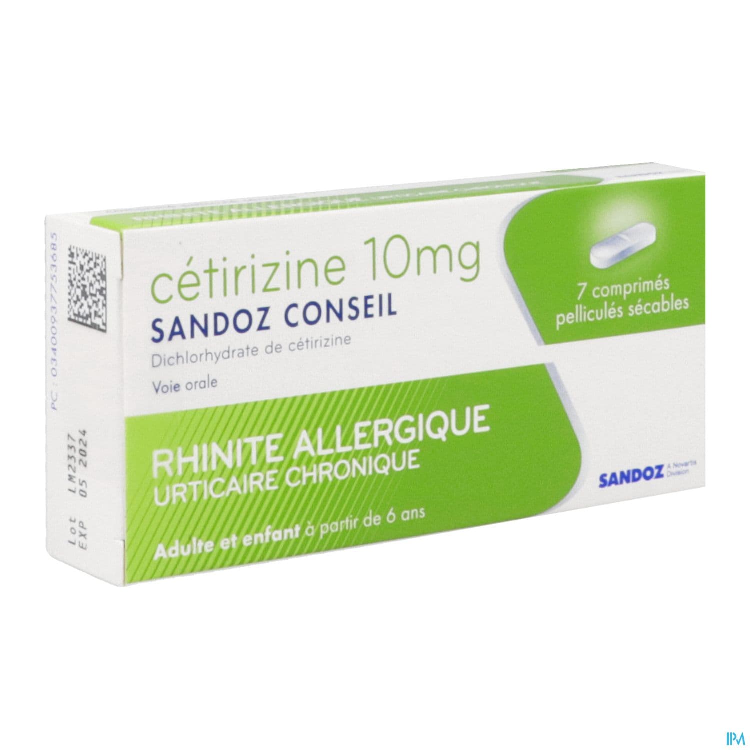 Cetirizine Sandoz Conseil 10mg Comprime Secable 7