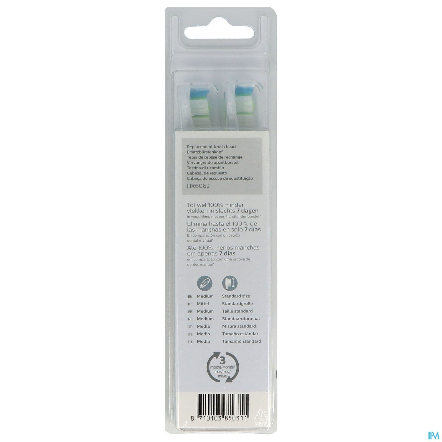 Sonicare Tete De Rechange Pour Brosse A Dents Electrique W2 White Brushsync Blanche Hx6062/10 X2