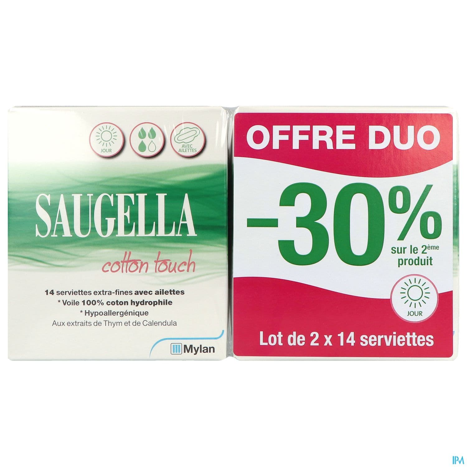Saugella Cotton Touch Serviette Jour 14 X2